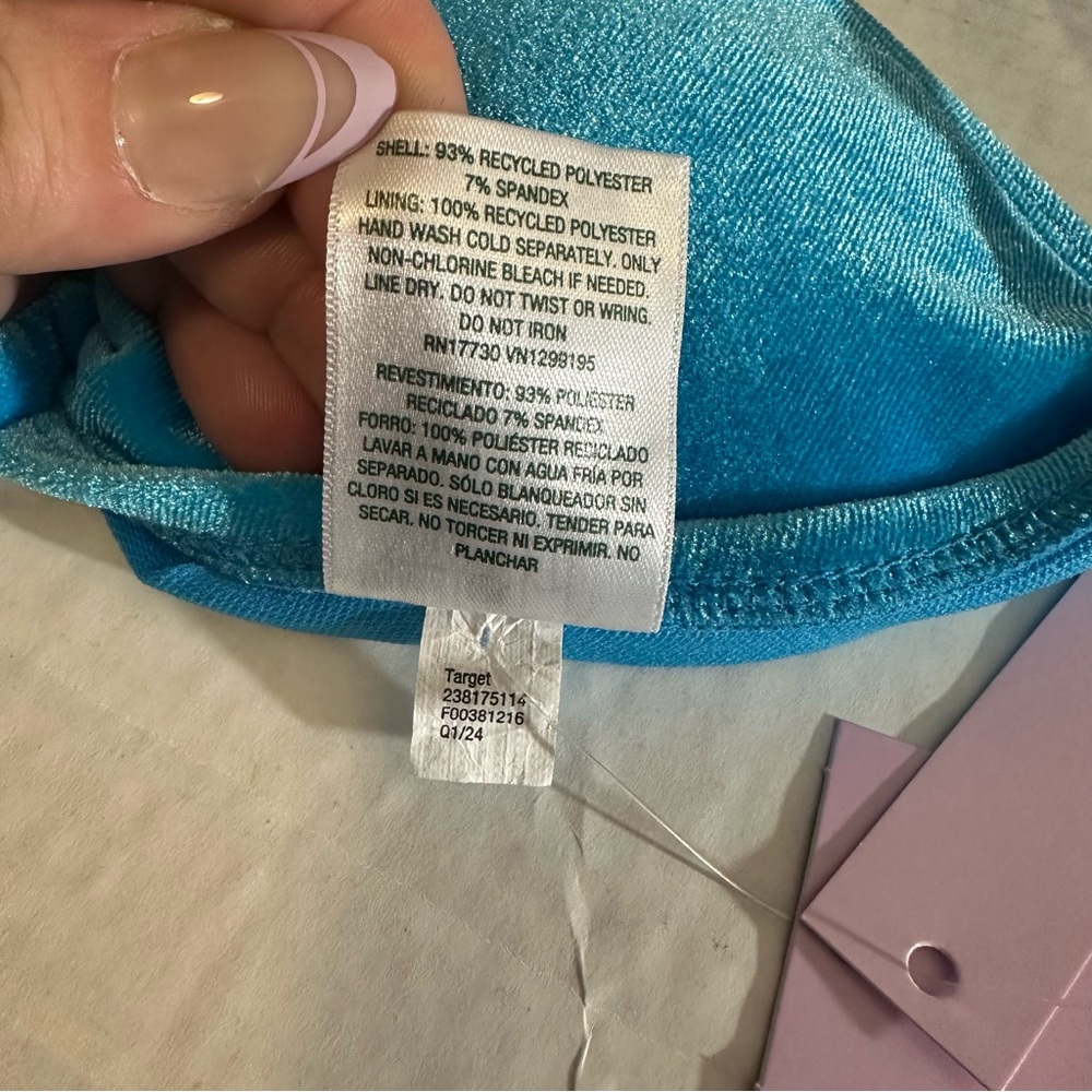 Wild Fable Blue Velvet Tie Back Bikini Top M - Picture 5 of 6